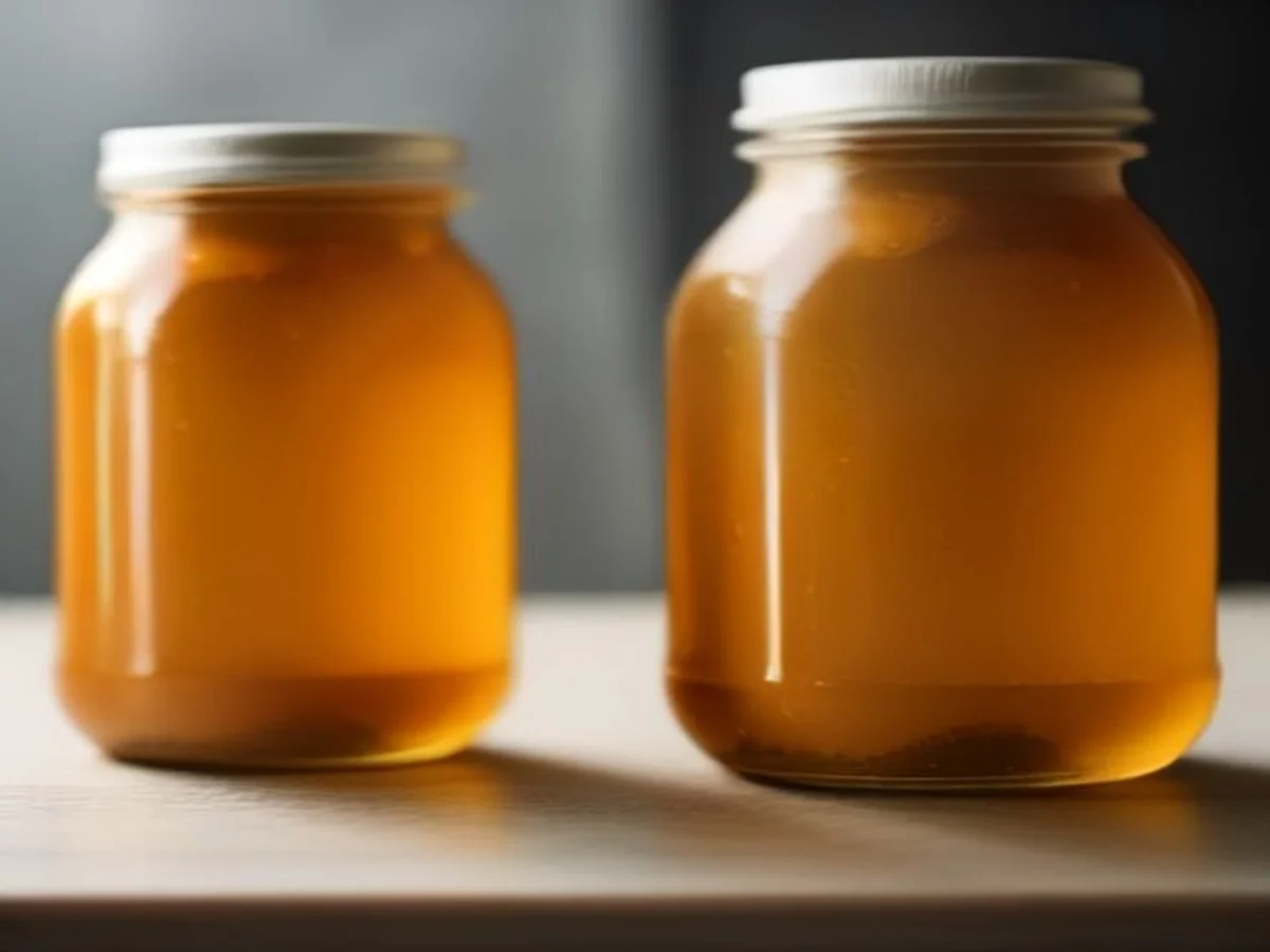 A graded imported honey jar beside an open jar of raw honeycomb blend, the comparison behind manuka honey vs local honey.